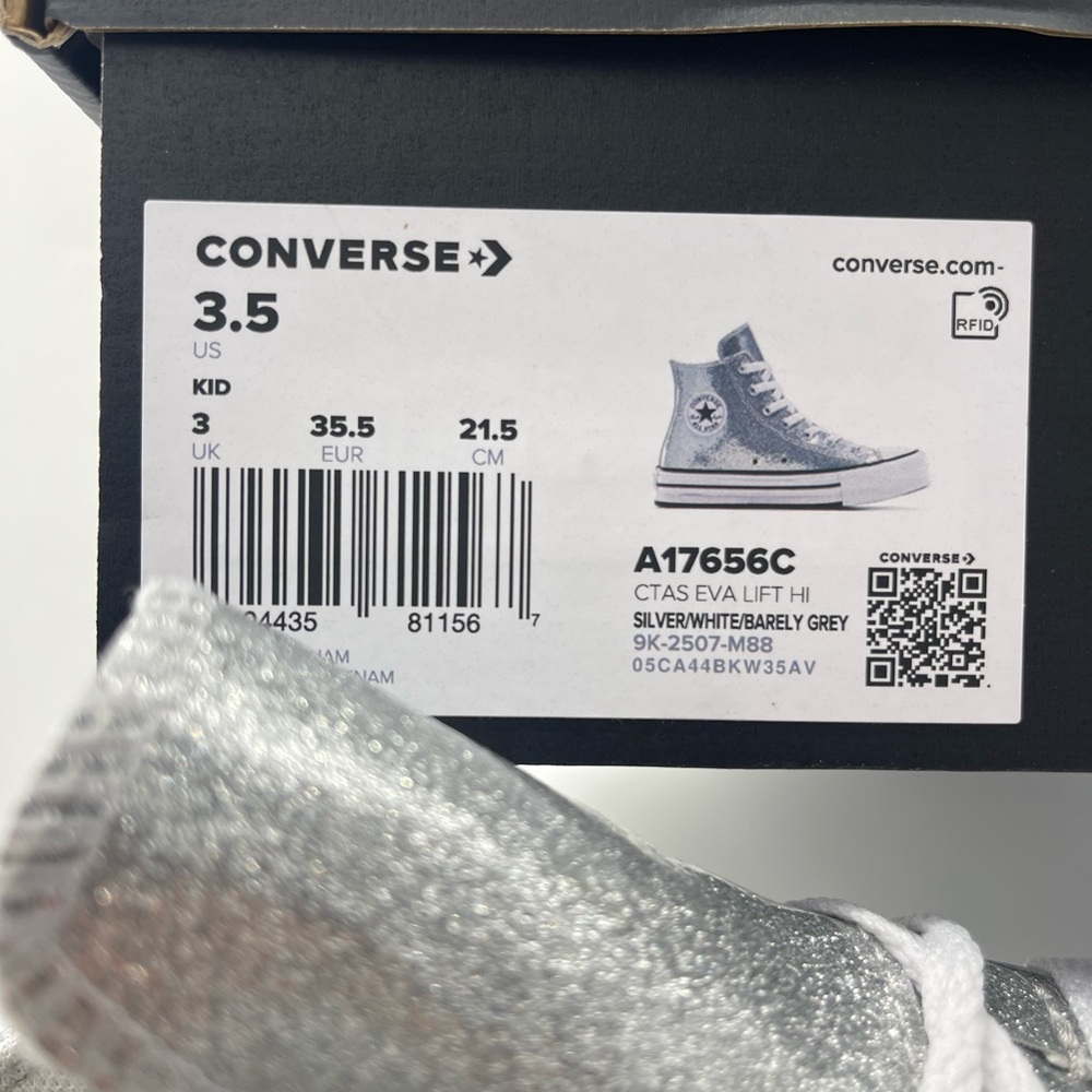 Converse CTAS EVA LIFT HI Chuck Taylor All Star High Top Sneakers Silver Glitter - Picture 15 of 16